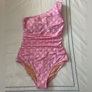 J. Crew Factory Pink Floral One-Shoulder Swimsuit